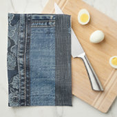 Elegant Indigo Lace Stripe Denim Pattern (2) Theedoek (Quarter Fold)
