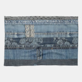 Elegant Indigo Lace Stripe Denim Pattern (2) Theedoek (Horizontaal)