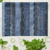Elegant Indigo Lace Stripe Denim Pattern Theedoek (Gevouwen)