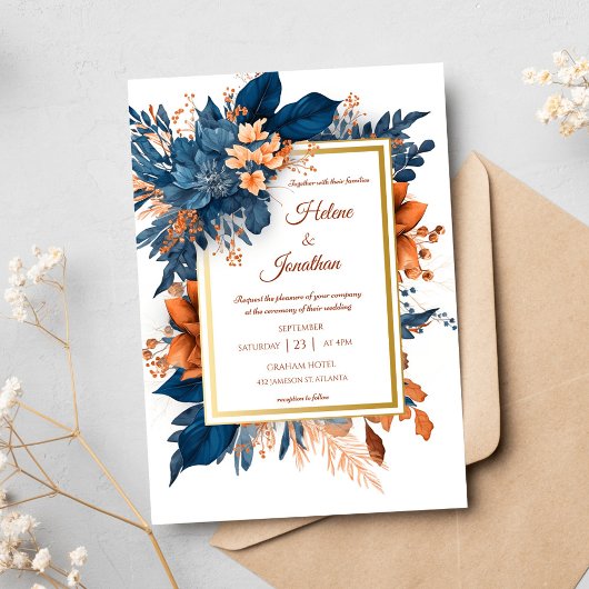 Elegant Indigo Rust Waterverf Boho Wedding Kaart