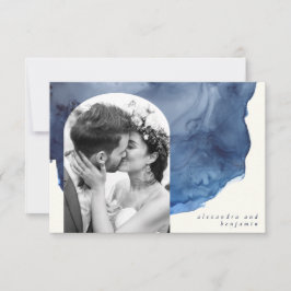 Elegant Indigo Waterverf Art Custom Wedding Photo Bedankkaart
