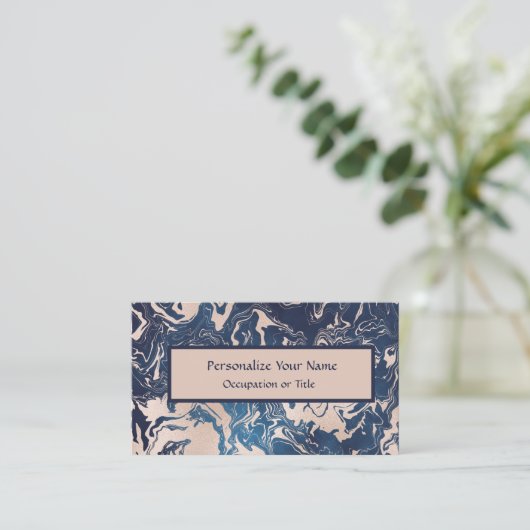 Elegant indigoblauw roze roze roomkleurig patroon visitekaartje (Staand voorkant)