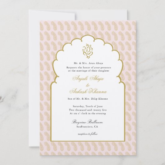 Elegant Indische bruiloft met roze uitnodiging van (Voorkant)
