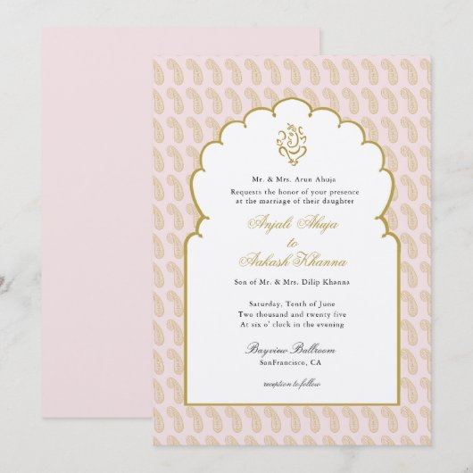 Elegant Indische bruiloft met roze uitnodiging van (Voorkant / Achterkant)