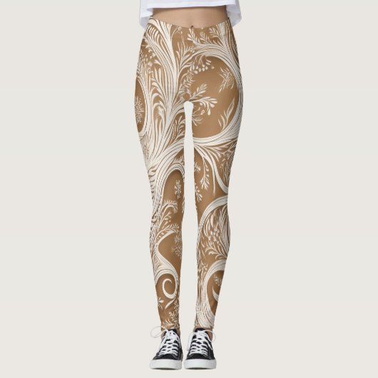 Elegant ingewikkeld wit ontwerp op tan Leggings (Voorkant)