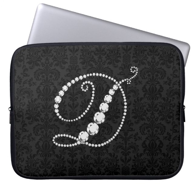 Elegant Initiaal D Mousserende diamanten-monogram Laptop Sleeve (Voorkant)