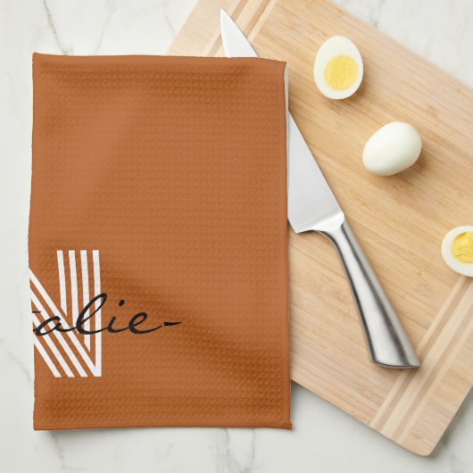 Elegant initiaal en script Cute brown Minimalist Theedoek (Quarter Fold)