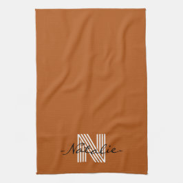 Elegant initiaal en script Cute brown Minimalist Theedoek