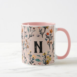 Elegant initiaal Feminine Floral Patroon Roze gira Mok