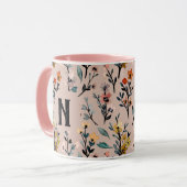 Elegant initiaal Feminine Floral Patroon Roze gira Mok (Voorkant links)