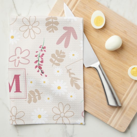 Elegant initiaal florale pastel monogram roze mode theedoek (Quarter Fold)