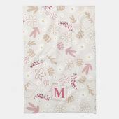 Elegant initiaal florale pastel monogram roze mode theedoek (Verticaal)