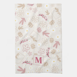 Elegant initiaal florale pastel monogram roze mode theedoek