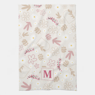 Elegant initiaal florale pastel monogram roze mode theedoek