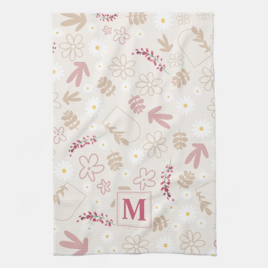 Elegant initiaal florale pastel monogram roze mode theedoek (Verticaal)