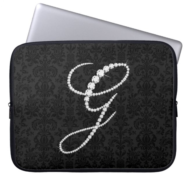 Elegant Initiaal G Sparging Diamonds-Monogram Laptop Sleeve (Voorkant)