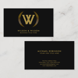 Elegant Initiaal | Golden Laurel Bladeren op zwart Visitekaartje