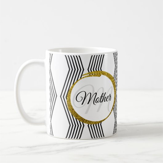 Elegant Initiaal Letter Monogram Zwart-wit Koffiemok (Links)