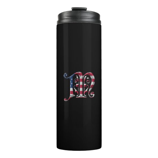 Elegant Initiaal M American Flag Colors Monogram Thermosbeker (Voorkant)