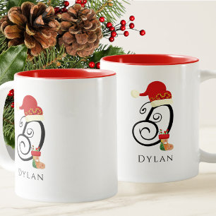 Elegant Initiaal Modern Script Letter D Christmas Tweekleurige Koffiemok