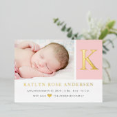 Elegant Initiaal monogram Fotoaankondiging baby Folie Uitnodiging (Staand Voorkant)