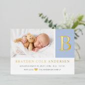 Elegant Initiaal monogram Fotoaankondiging baby Folie Uitnodiging (Staand Voorkant)
