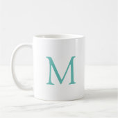 Elegant Initiaal Monogram Licht Blauwgroen Witte M Koffiemok (Links)