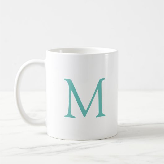 Elegant Initiaal Monogram Licht Blauwgroen Witte M Koffiemok (Links)