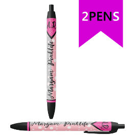 Elegant Initiaal Monogram Naam, Kleurrijke Girly Zwarte Inkt Pen
