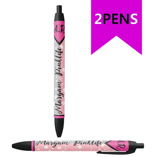 Elegant Initiaal Monogram Naam, Kleurrijke Girly Zwarte Inkt Pen