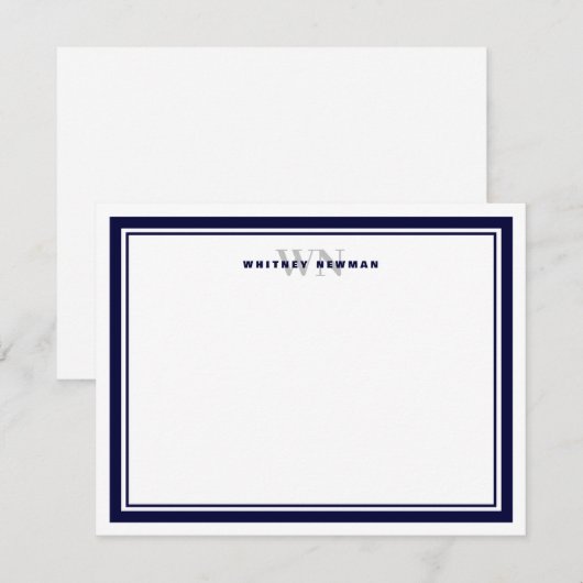 Elegant Initiaal Monogram Twee Rand Briefpapier Notitiekaartje (Voorkant / Achterkant)