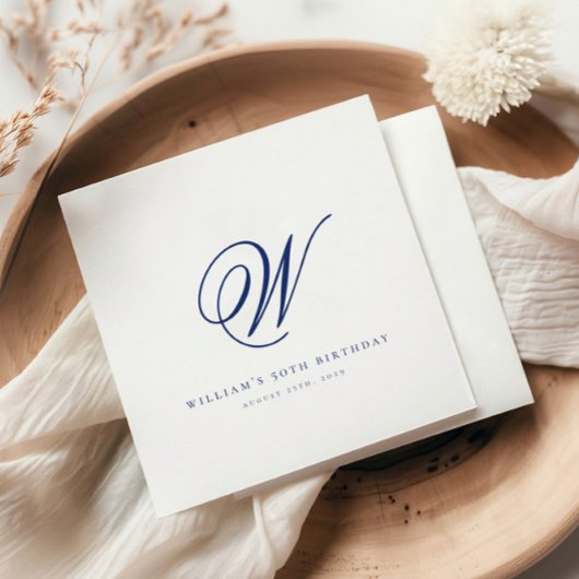 Elegant Initiaal Navy Blue Verjaardagsservetten Servet