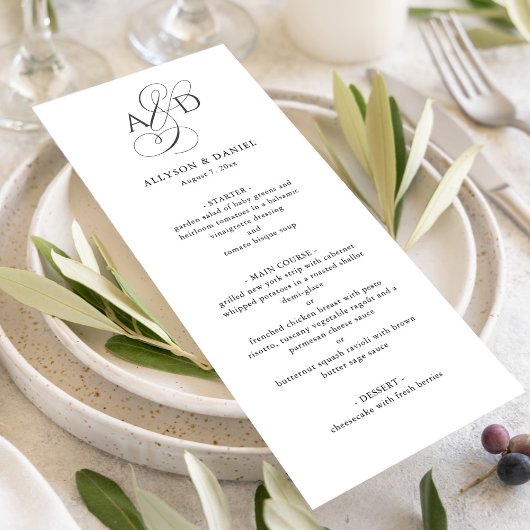 Elegant Initiaal Schrift Monogram Klassiek Huwelij Menu