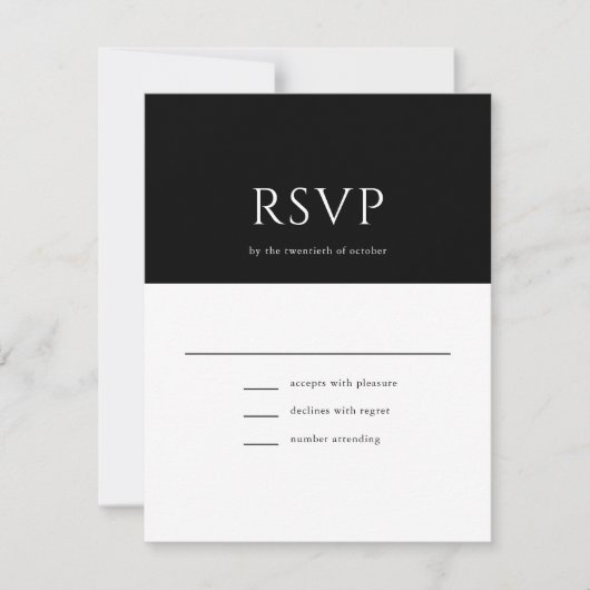 Elegant Initiaal Script Monogram Black Weddenschap RSVP Kaartje (Voorkant)