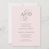 Elegant Initiaal Script Monogram Blush Pink Wedden Kaart (Voorkant)