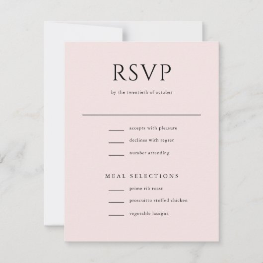 Elegant Initiaal Script Monogram Blush Pink Wedden RSVP Kaartje (Voorkant)