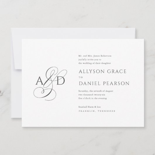 Elegant Initiaal Script Monogram budget bruiloft Kaart (Voorkant)