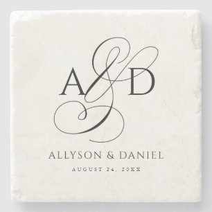 Elegant Initiaal Script Monogram Classic Pas getro Stenen Onderzetter