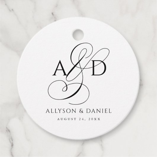 Elegant Initiaal Script Monogram klassieke bruilof Bedankjes Labels (Voorkant)