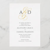 Elegant Initiaal Script Monogram klassieke bruilof Folie Uitnodiging (Voorkant)