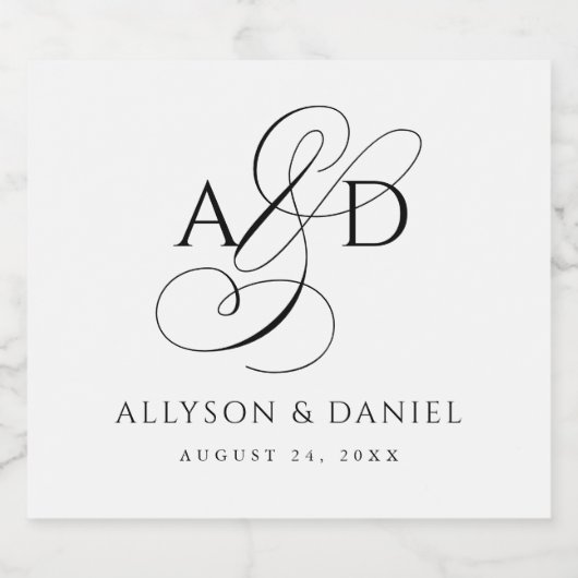 Elegant Initiaal Script Monogram klassieke bruilof Sparkling Wijnetiket (Enkel label)