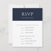 Elegant Initiaal Script Monogram Navy Blue Wedding RSVP Kaartje (Voorkant)