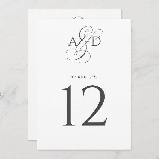 Elegant Initiaal Script Trouwtafel Nummer Kaart (Voorkant / Achterkant)