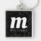 Elegant Initiaal Surname Black Marble Sleutelhanger (Voorkant)
