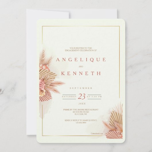 Elegant Initiaal Verloving Uitnodiging (Achterkant)