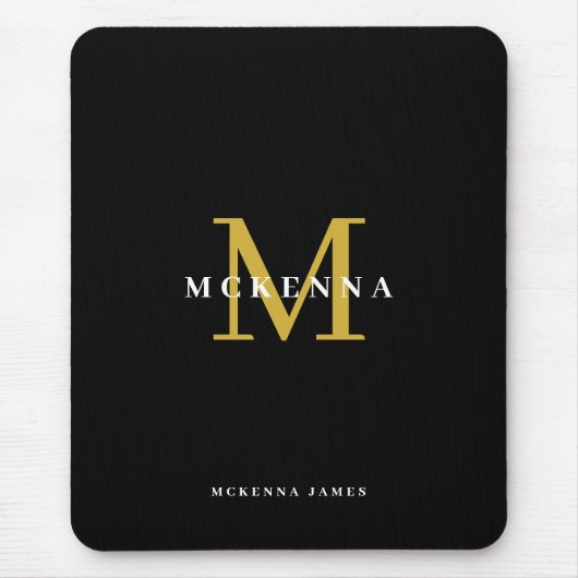 Elegant Initial Chic Black Gold Monogram Muismat (Voorkant)