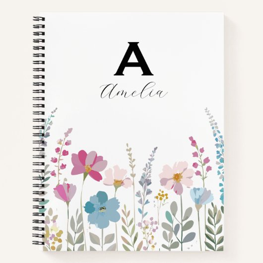 Elegant Initial Stylish Floral Notebook Notitieboek (Voorkant)