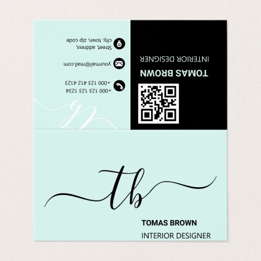 Elegant initialen met minimale aquatische zwarte m visitekaartje (Buitenkant ongevouwen)