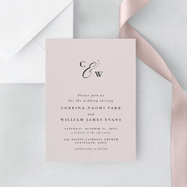 Elegant initialen minimale roze trouwuitnodiging