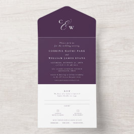Elegant initialen najaarplum paarse bruiloft all in one uitnodiging